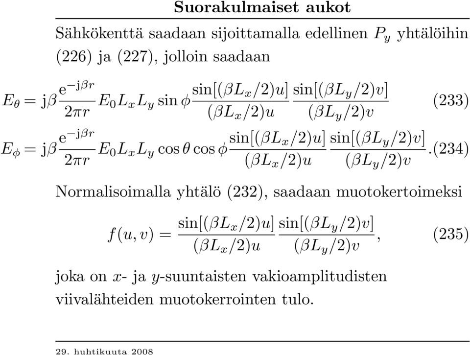 /2)v] (βl y /2)v sin[(βl y /2)v] (βl y /2)v (233).