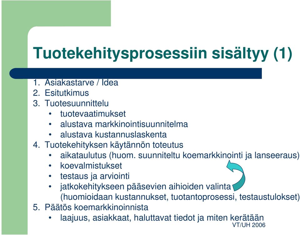 Tuotekehityksen käytännön toteutus aikataulutus (huom.