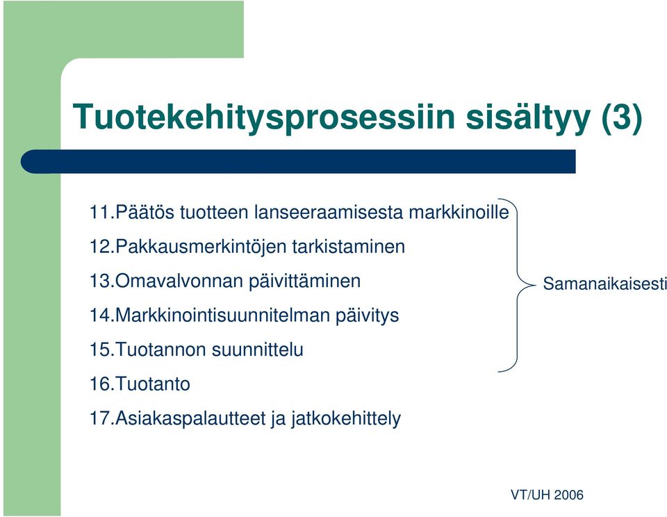 Pakkausmerkintöjen tarkistaminen 13.Omavalvonnan päivittäminen 14.