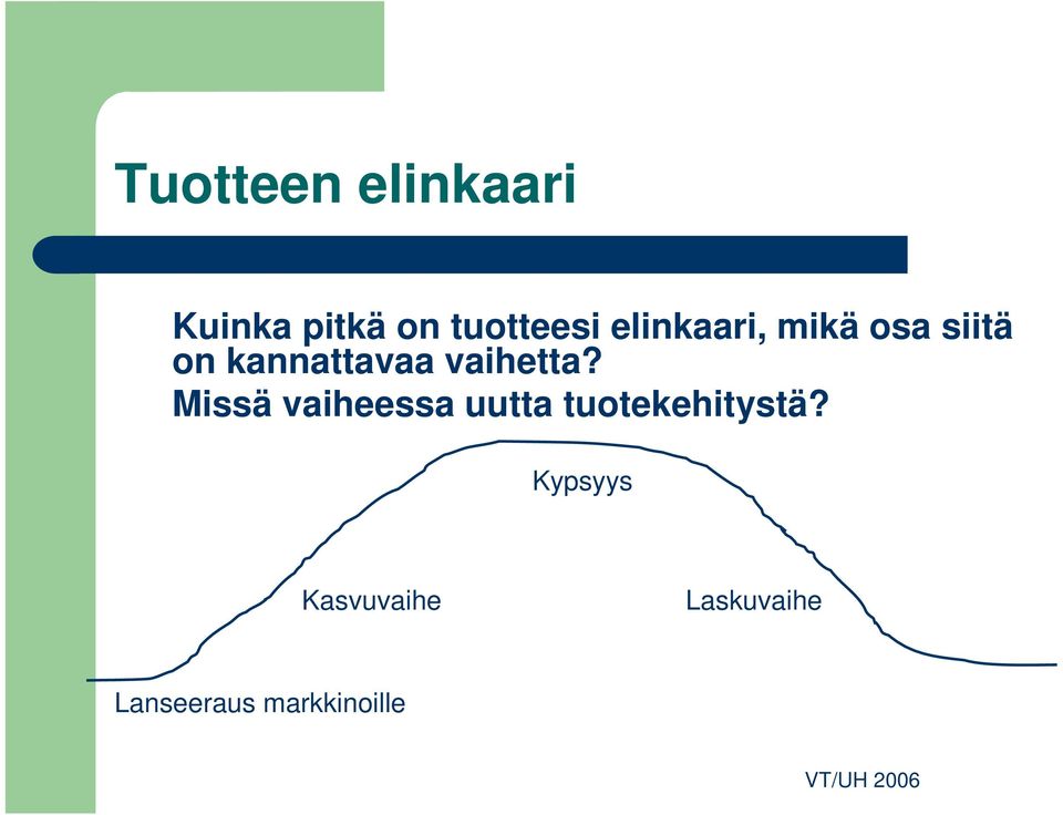 vaihetta? Missä vaiheessa uutta tuotekehitystä?