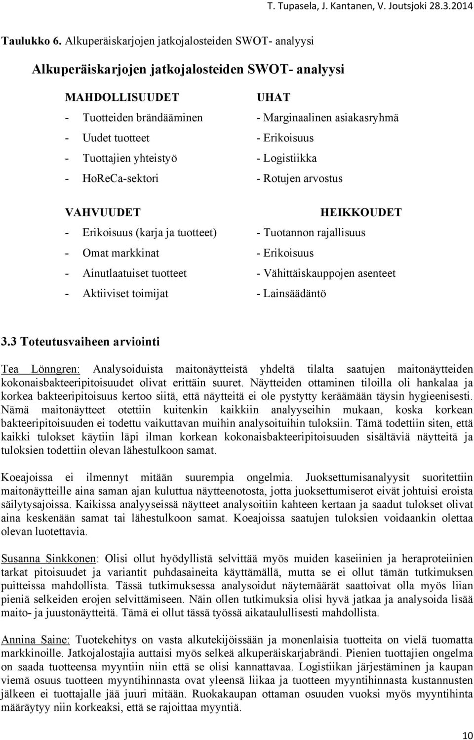 Erikoisuus - Tuottajien yhteistyö - Logistiikka - HoReCa-sektori - Rotujen arvostus VAHVUUDET HEIKKOUDET - Erikoisuus (karja ja tuotteet) - Tuotannon rajallisuus - Omat markkinat - Erikoisuus -