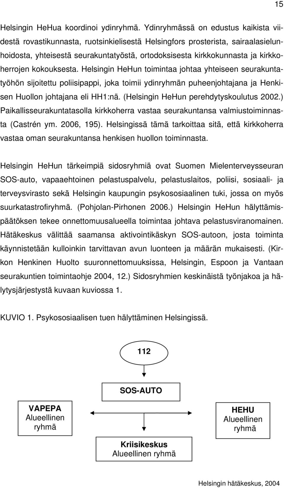 kirkkoherrojen kokouksesta. Helsingin HeHun toimintaa johtaa yhteiseen seurakuntatyöhön sijoitettu poliisipappi, joka toimii ydinryhmän puheenjohtajana ja Henkisen Huollon johtajana eli HH1:nä.