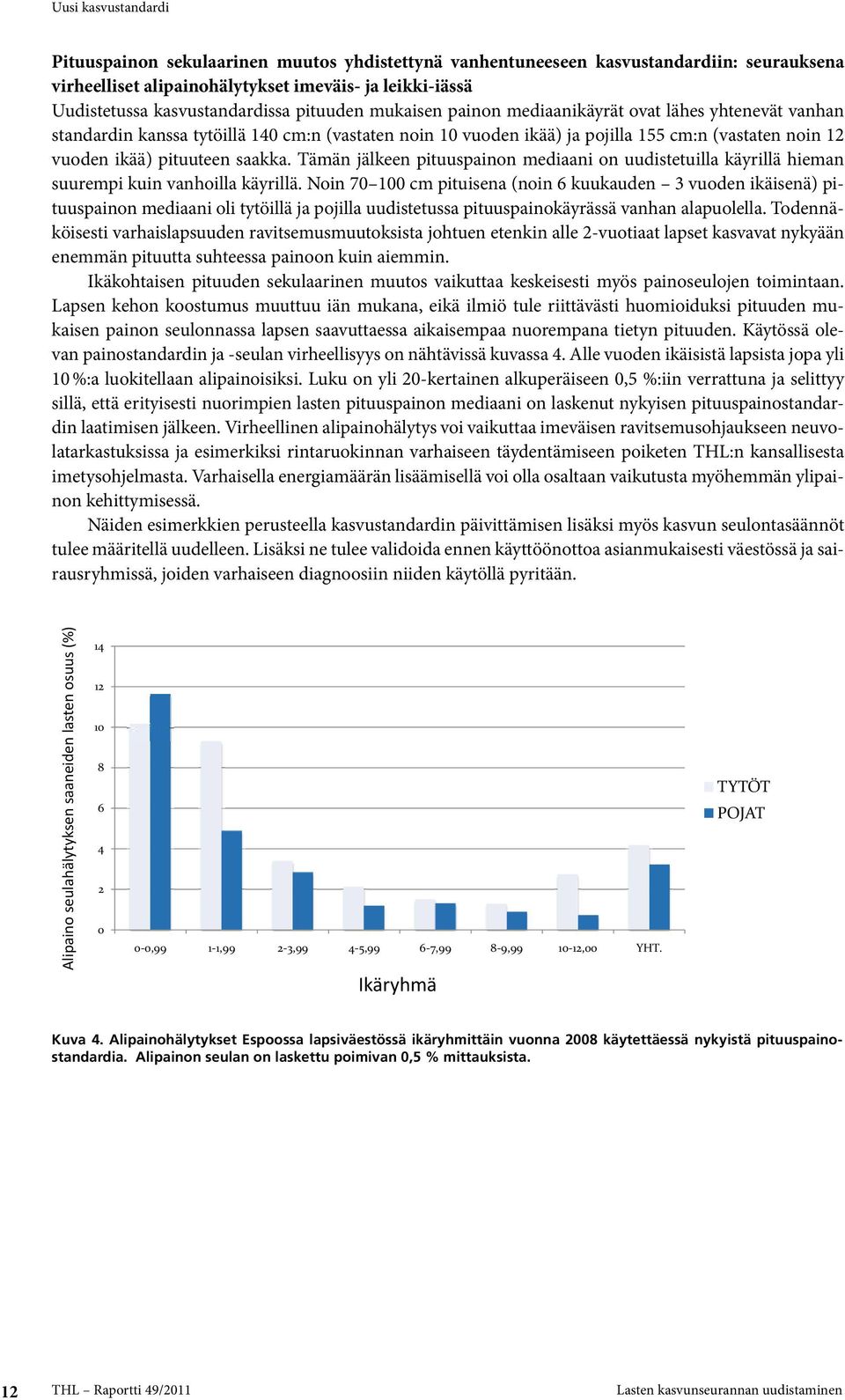 saakka. Tämän jälkeen pituuspainon mediaani on uudistetuilla käyrillä hieman suurempi kuin vanhoilla käyrillä.