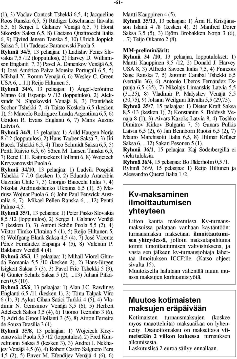 Ryhmä 34/5, 13 pelaajaa: 1) Ladislav Fenes Slovakia 7,5 /12 (lopputulos), 2) Harvey D. Williamson Englanti 7, 3) Pavel A.