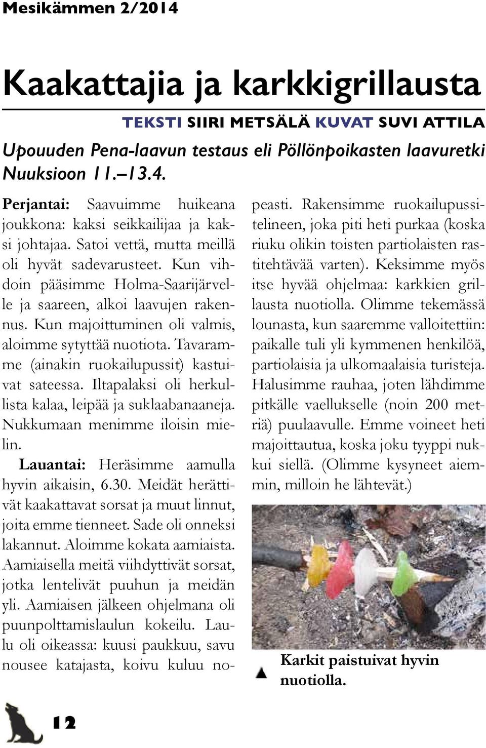Kun vihdoin pääsimme Holma-Saarijärvelle ja saareen, alkoi laavujen rakennus. Kun majoittuminen oli valmis, aloimme sytyttää nuotiota. Tavaramme (ainakin ruokailupussit) kastuivat sateessa.