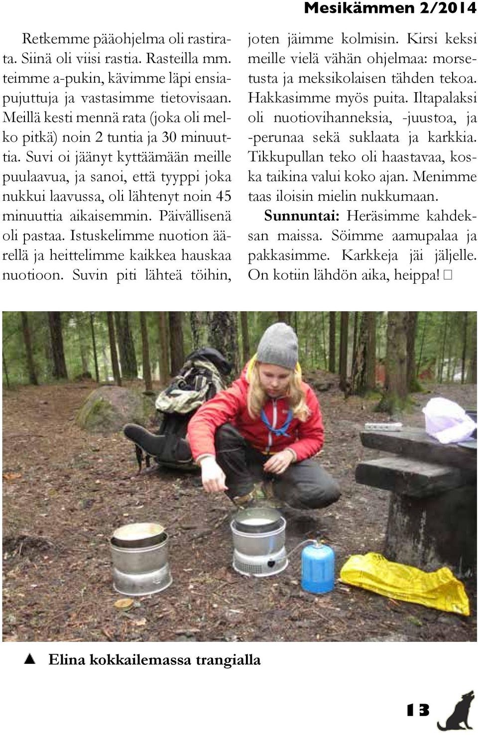 Suvi oi jäänyt kyttäämään meille puulaavua, ja sanoi, että tyyppi joka nukkui laavussa, oli lähtenyt noin 45 minuuttia aikaisemmin. Päivällisenä oli pastaa.