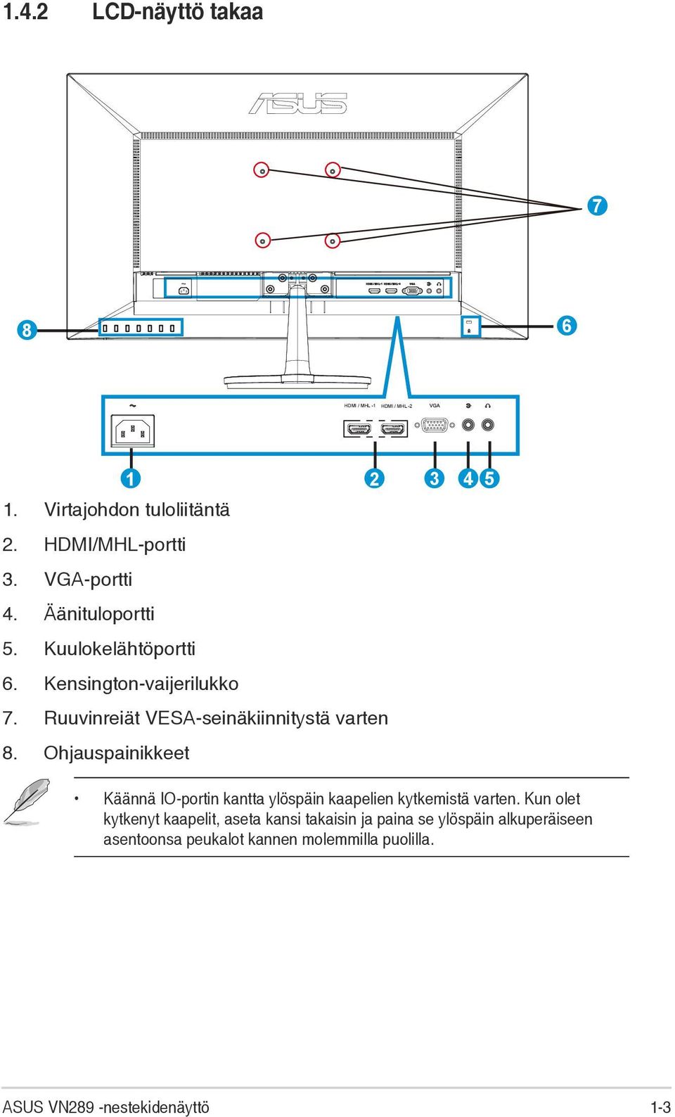 Ohjauspainikkeet Käännä IO-portin kantta ylöspäin kaapelien kytkemistä varten.