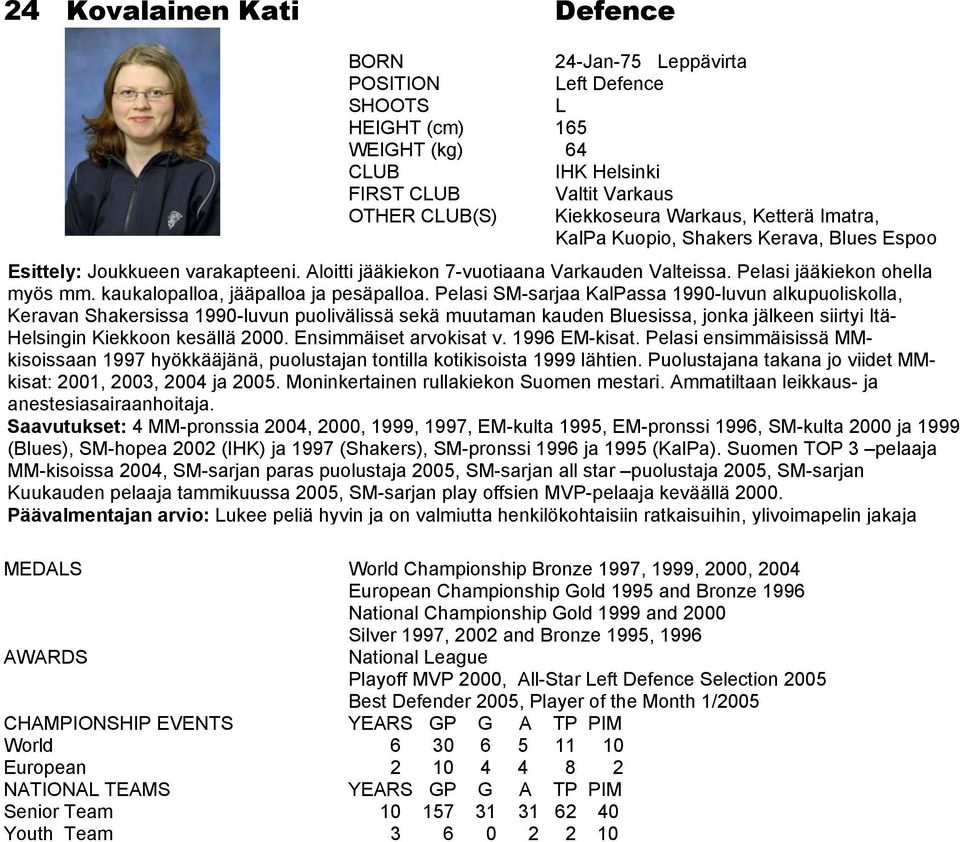 Pelasi SM-sarjaa KalPassa 1990-luvun alkupuoliskolla, Keravan Shakersissa 1990-luvun puolivälissä sekä muutaman kauden Bluesissa, jonka jälkeen siirtyi Itä- Helsingin Kiekkoon kesällä 2000.