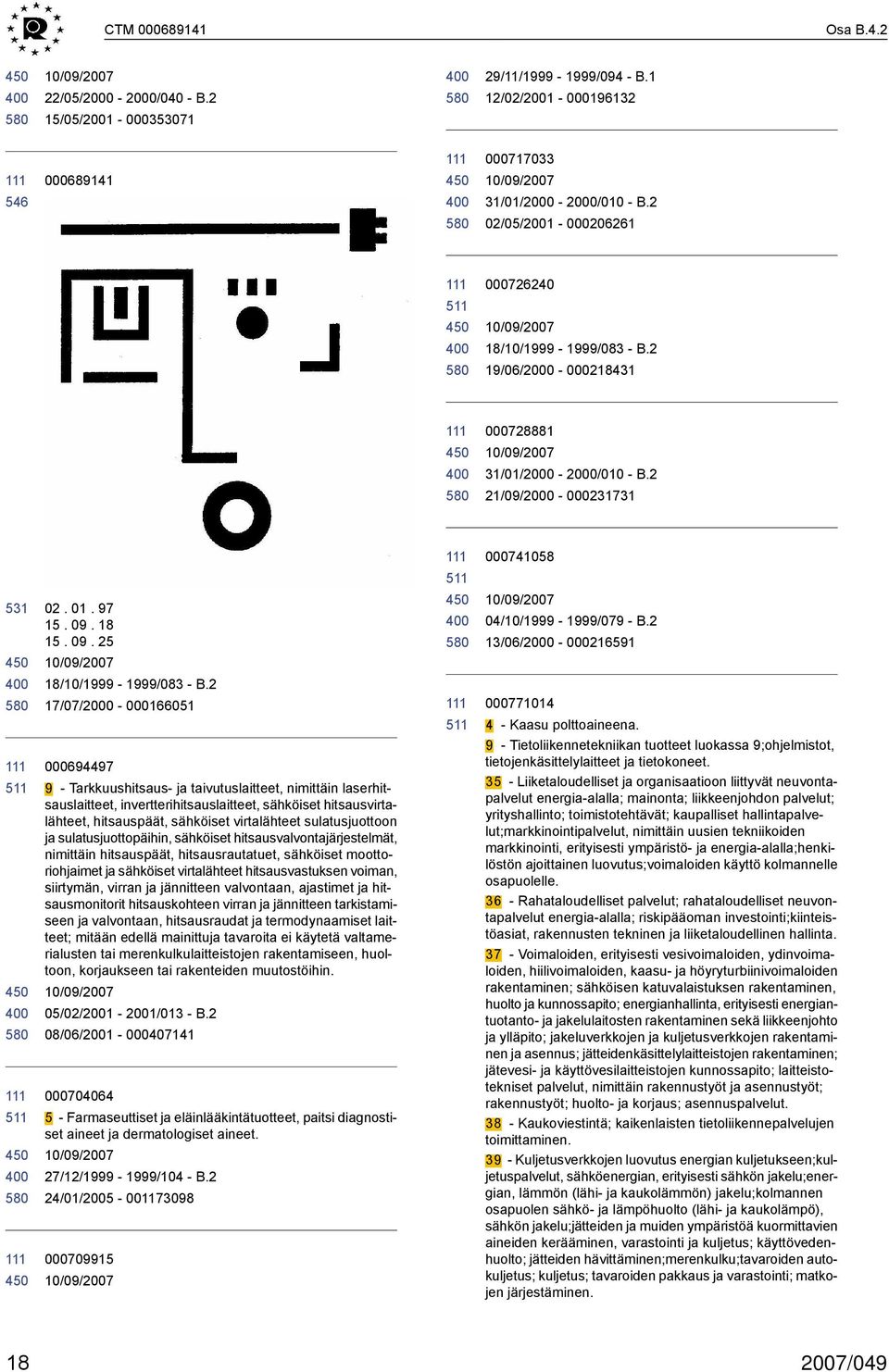 2 17/07/2000 000166051 000694497 9 Tarkkuushitsaus ja taivutuslaitteet, nimittäin laserhitsauslaitteet, invertterihitsauslaitteet, sähköiset hitsausvirtalähteet, hitsauspäät, sähköiset virtalähteet