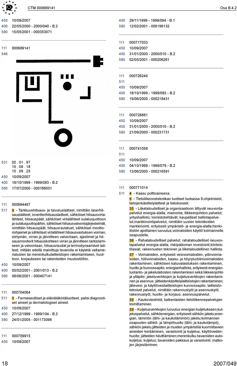 2 17/07/2000 000166051 000694497 9 Tarkkuushitsaus ja taivutuslaitteet, nimittäin laserhitsauslaitteet, invertterihitsauslaitteet, sähköiset hitsausvirtalähteet, hitsauspäät, sähköiset virtalähteet