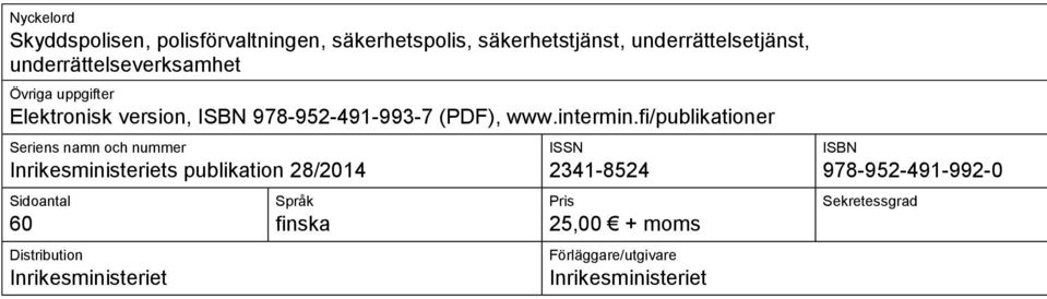 fi/publikationer Seriens namn och nummer Inrikesministeriets publikation 28/2014 Sidoantal 60 Distribution