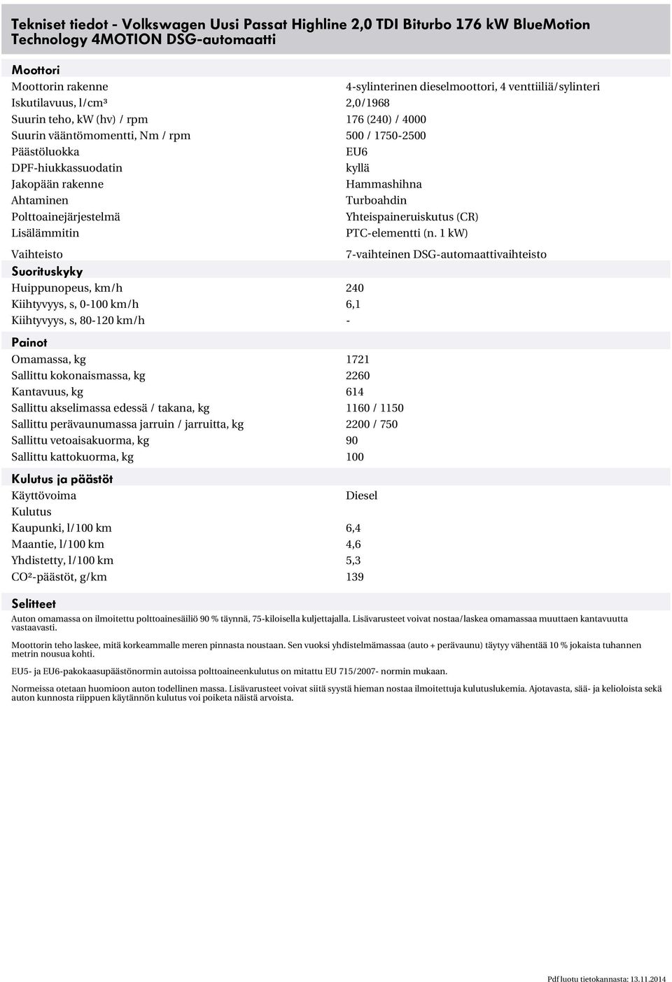 Ahtaminen Turboahdin Polttoainejärjestelmä Yhteispaineruiskutus (CR) Lisälämmitin PTCelementti (n.