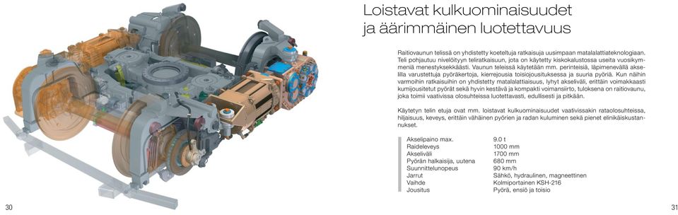 perinteisiä, läpimenevällä akselilla varustettuja pyöräkertoja, kierrejousia toisiojousituksessa ja suuria pyöriä.