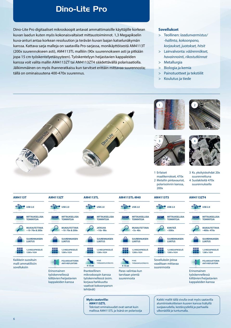 Kattava sarja malleja on saatavilla Pro-sarjassa, monikäyttöisestä AM4113T (200x suurennokseen asti), AM4113TL malliiin (90x suurennokseen asti ja pitkään jopa 15 cm työskentelyetäisyyteen).