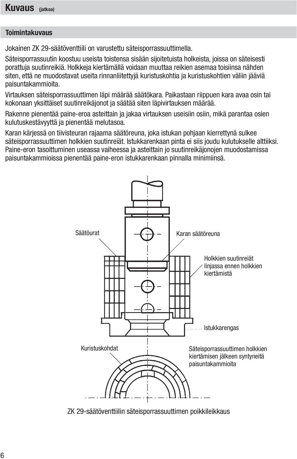 Holkkeja kiertämällä voidaan muuttaa reikien asemaa toisiinsa nähden siten, että ne muodostavat useita rinnanliitettyjä kuristuskohtia ja kuristuskohtien väliin jääviä paisuntakammioita.