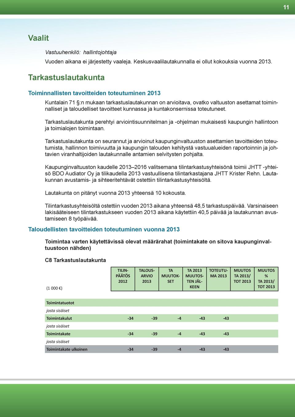 kunnassa ja kuntakonsernissa toteutuneet. Tarkastuslautakunta perehtyi arviointisuunnitelman ja -ohjelman mukaisesti kaupungin hallintoon ja toimialojen toimintaan.