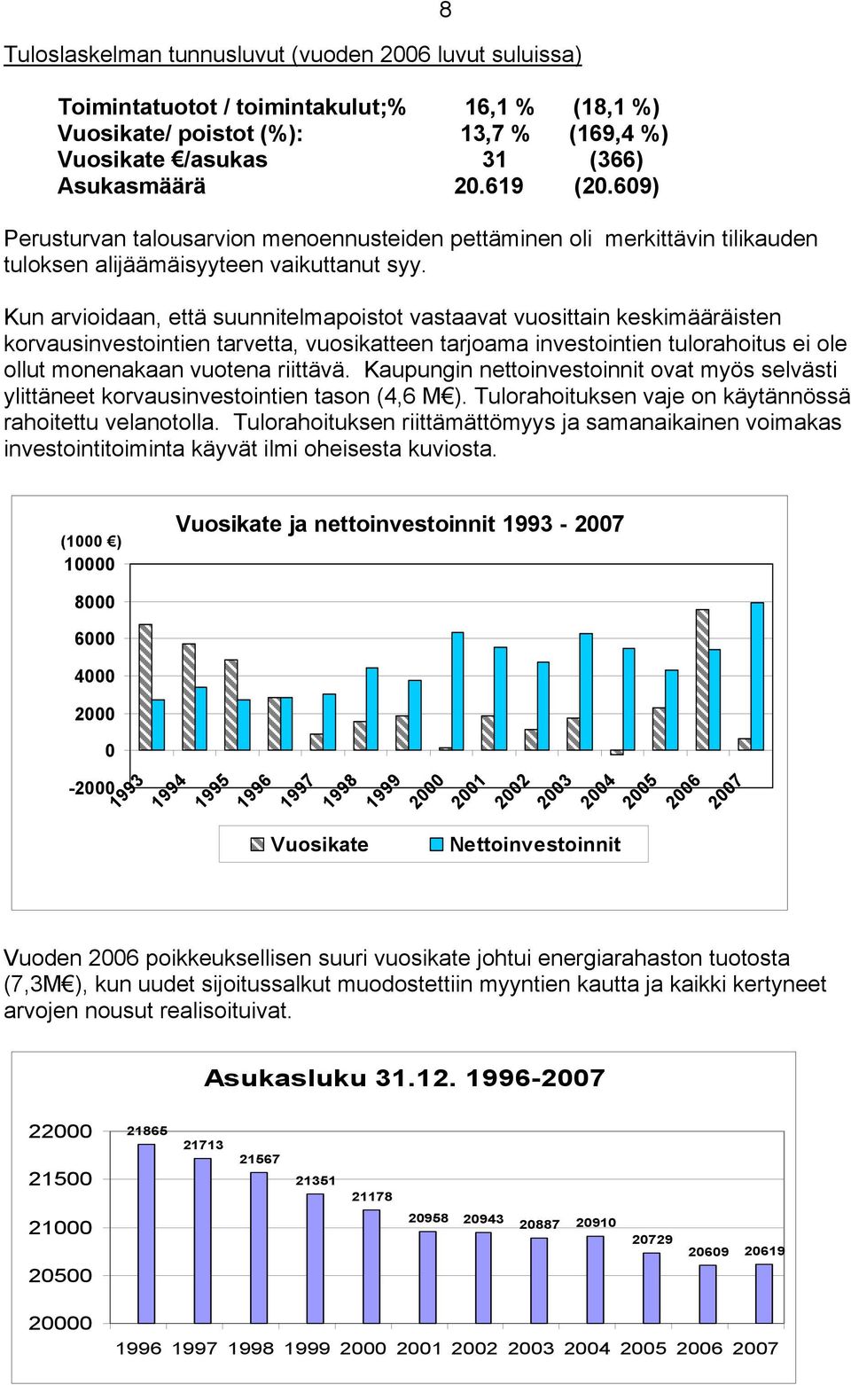 Kun arvioidaan, että suunnitelmapoistot vastaavat vuosittain keskimääräisten korvausinvestointien tarvetta, vuosikatteen tarjoama investointien tulorahoitus ei ole ollut monenakaan vuotena riittävä.