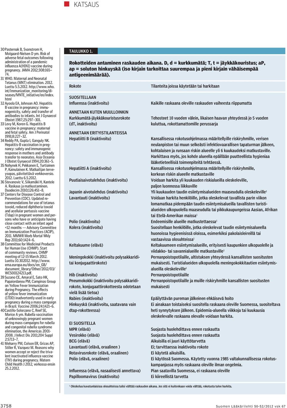 Hepatitis B vaccine in pregnancy: immunogenicity, safety and transfer of antibodies to infants. Int J Gynaecol Obstet 1987;25:297 301. 33 Levy M, Koren G.