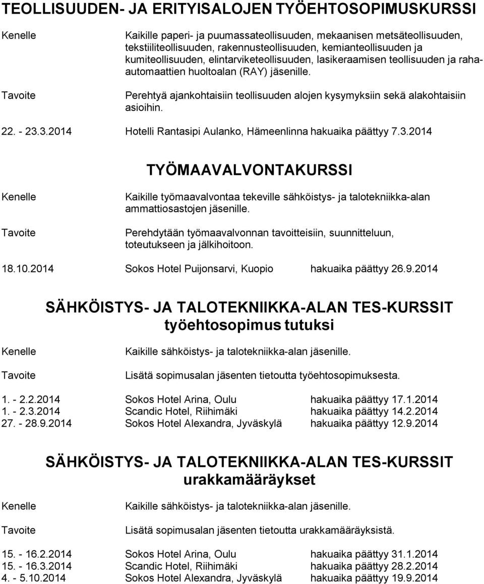 Perehtyä ajankohtaisiin teollisuuden alojen kysymyksiin sekä alakohtaisiin asioihin. 22. - 23.