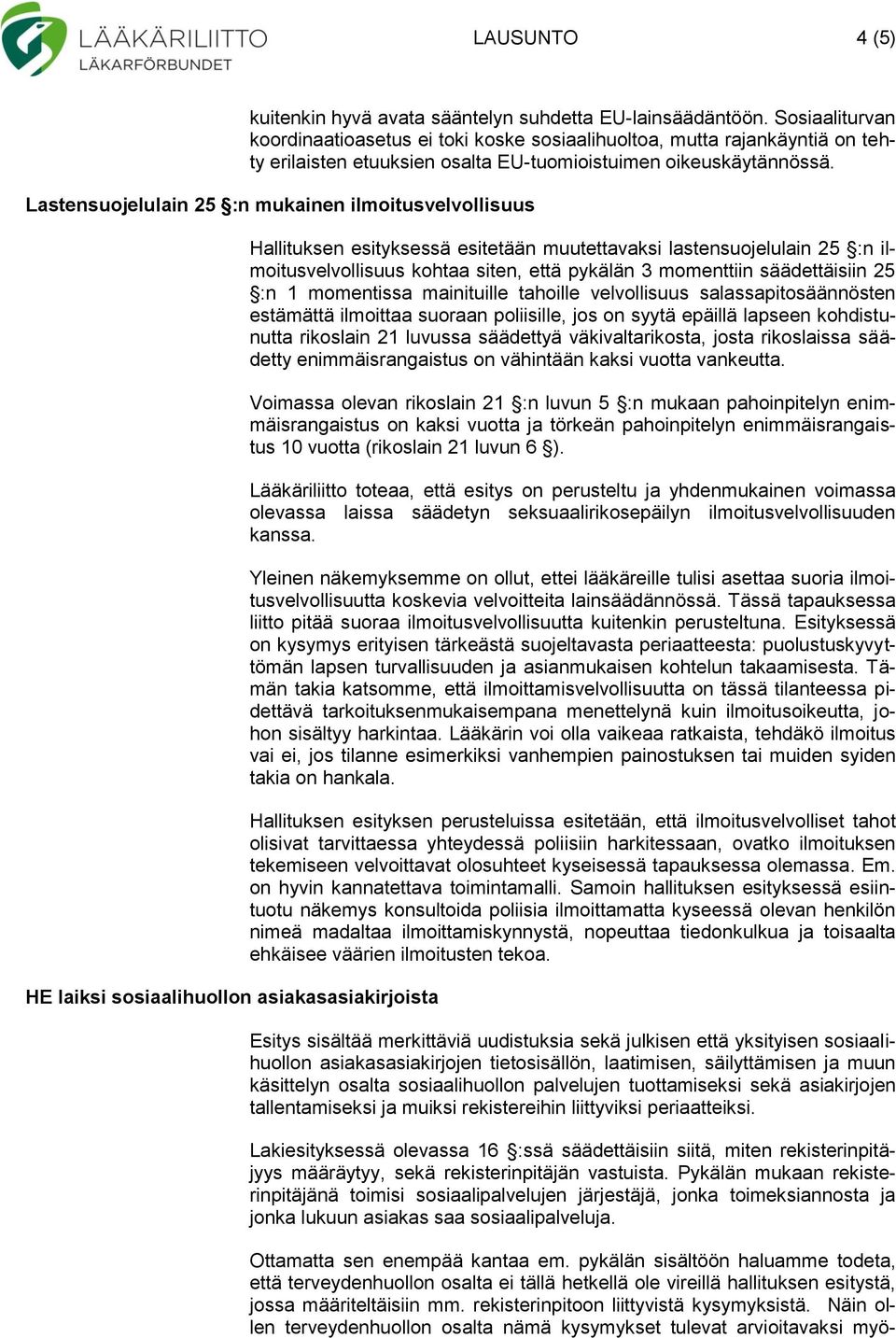 Lastensuojelulain 25 :n mukainen ilmoitusvelvollisuus HE laiksi sosiaalihuollon asiakasasiakirjoista Hallituksen esityksessä esitetään muutettavaksi lastensuojelulain 25 :n ilmoitusvelvollisuus