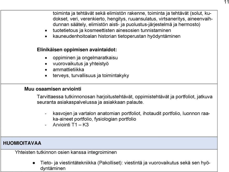 ongelmaratkaisu vuorovaikutus ja yhteistyö ammattietiikka terveys, turvallisuus ja toimintakyky Muu osaamisen arviointi Tarvittaessa tutkinnonosan harjoitustehtävät, oppimistehtävät ja portfoliot,