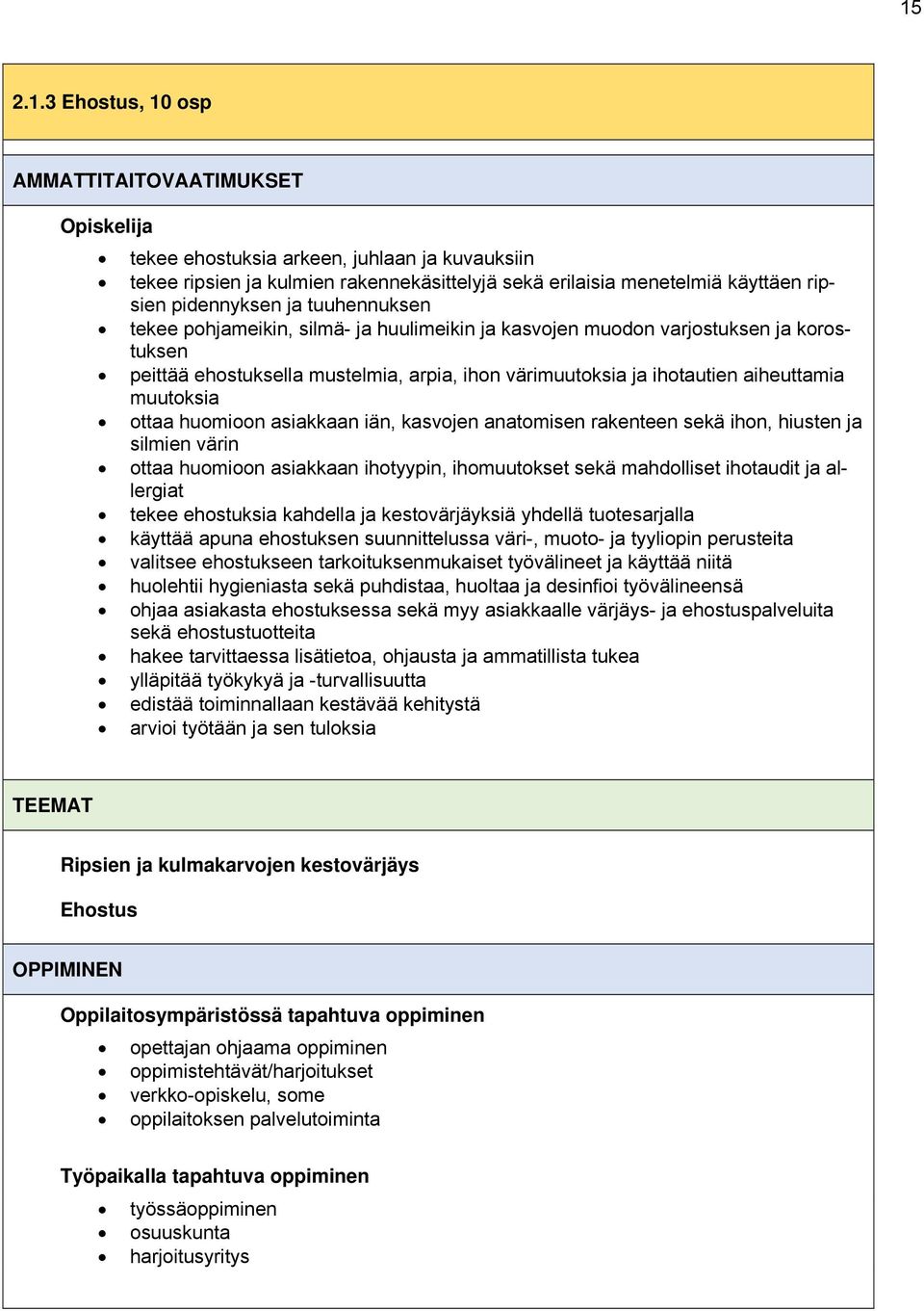 muutoksia ottaa huomioon asiakkaan iän, kasvojen anatomisen rakenteen sekä ihon, hiusten ja silmien värin ottaa huomioon asiakkaan ihotyypin, ihomuutokset sekä mahdolliset ihotaudit ja allergiat