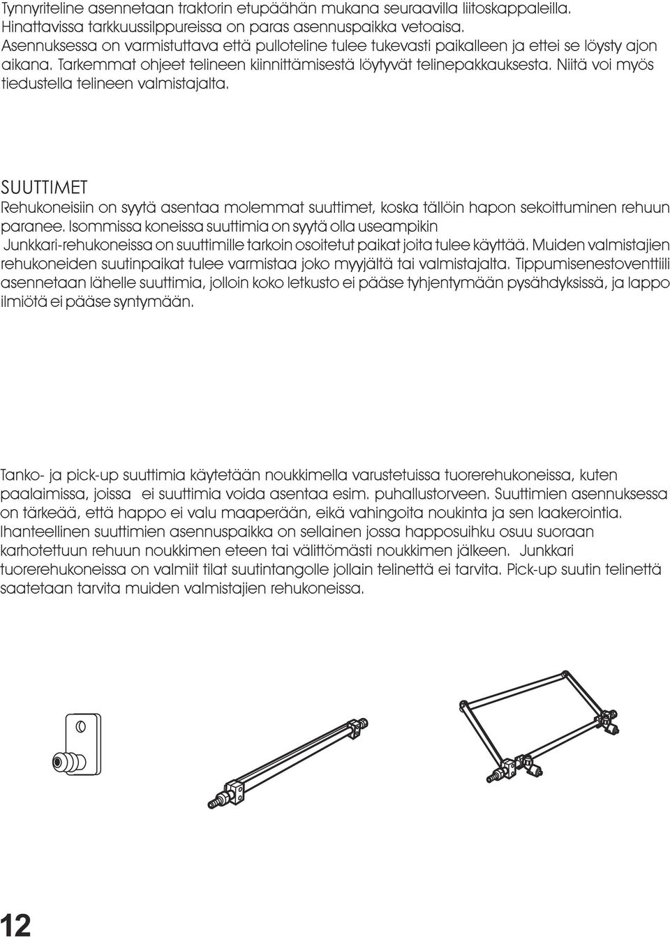 Niitä voi myös tiedustella telineen valmistajalta. SUUTTIMET Rehukoneisiin on syytä asentaa molemmat suuttimet, koska tällöin hapon sekoittuminen rehuun paranee.