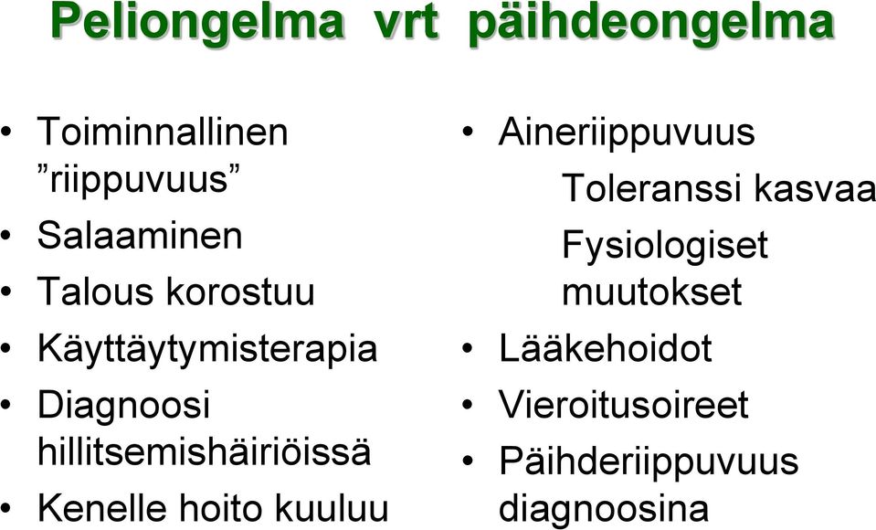 hillitsemishäiriöissä Kenelle hoito kuuluu Aineriippuvuus