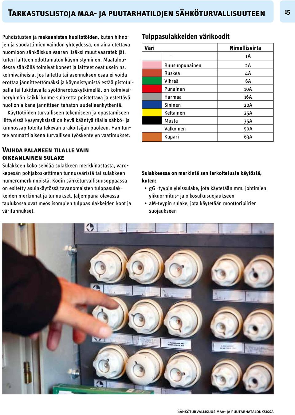 Jos laitetta tai asennuksen osaa ei voida erottaa jännitteettömäksi ja käynnistymistä estää pistotulpalla tai lukittavalla syötönerotuskytkimellä, on kolmivaiheryhmän kaikki kolme sulaketta