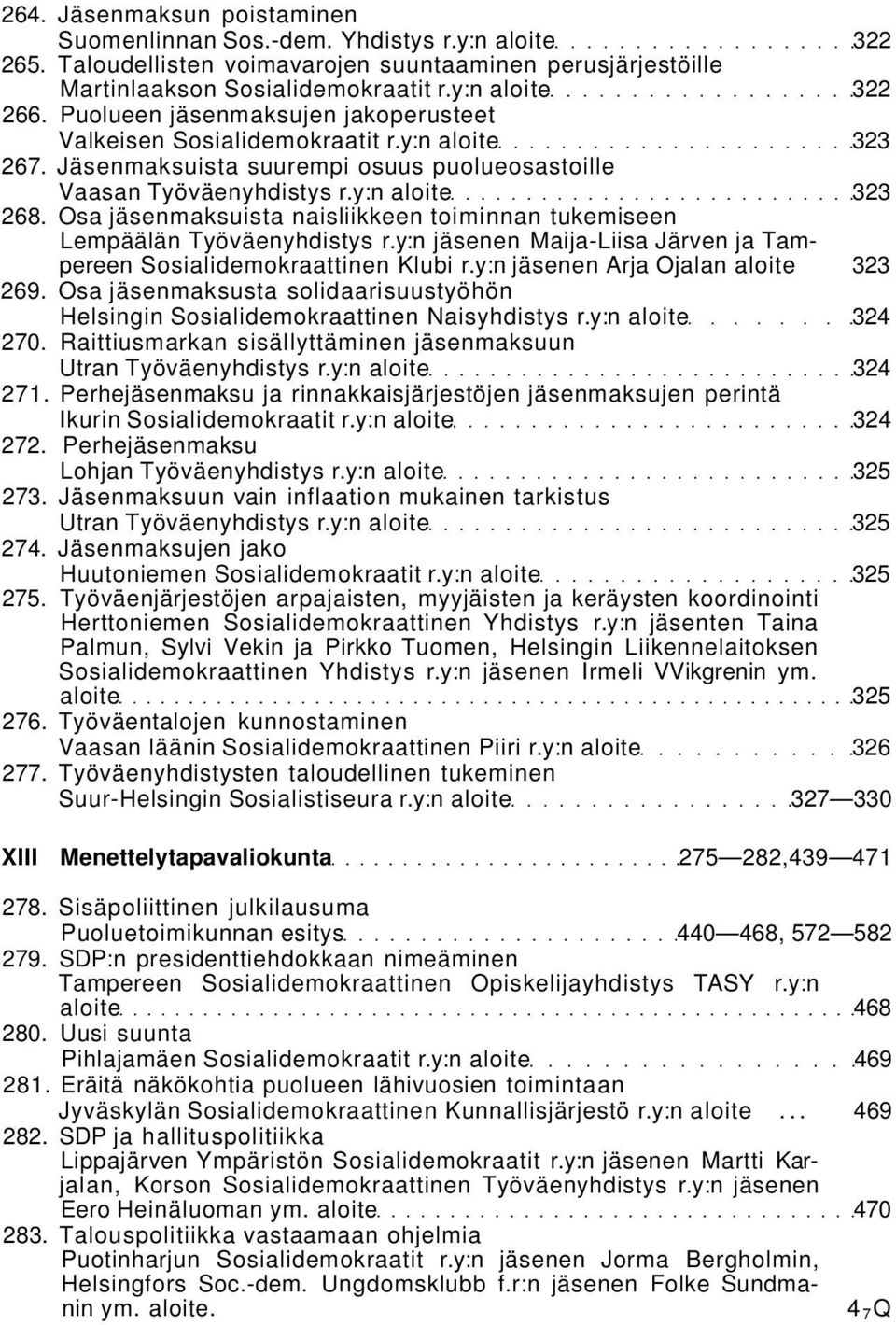 Osa jäsenmaksuista naisliikkeen toiminnan tukemiseen Lempäälän Työväenyhdistys r.y:n jäsenen Maija-Liisa Järven ja Tampereen Sosialidemokraattinen Klubi r.y:n jäsenen Arja Ojalan aloite 323 269.