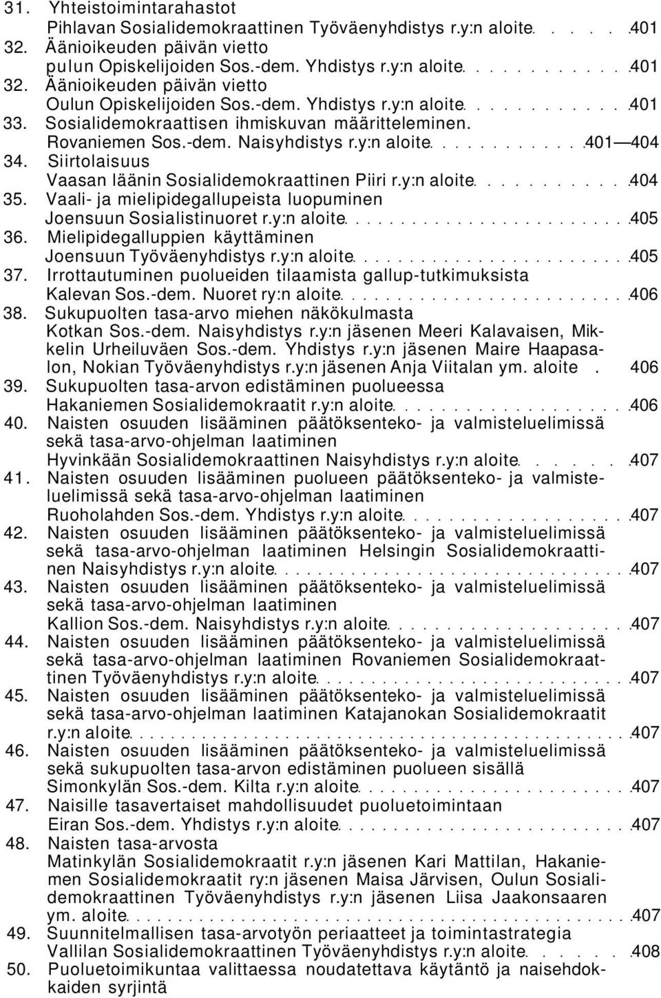 Siirtolaisuus Vaasan läänin Sosialidemokraattinen Piiri r.y:n aloite 404 35. Vaali- ja mielipidegallupeista luopuminen Joensuun Sosialistinuoret r.y:n aloite 405 36.