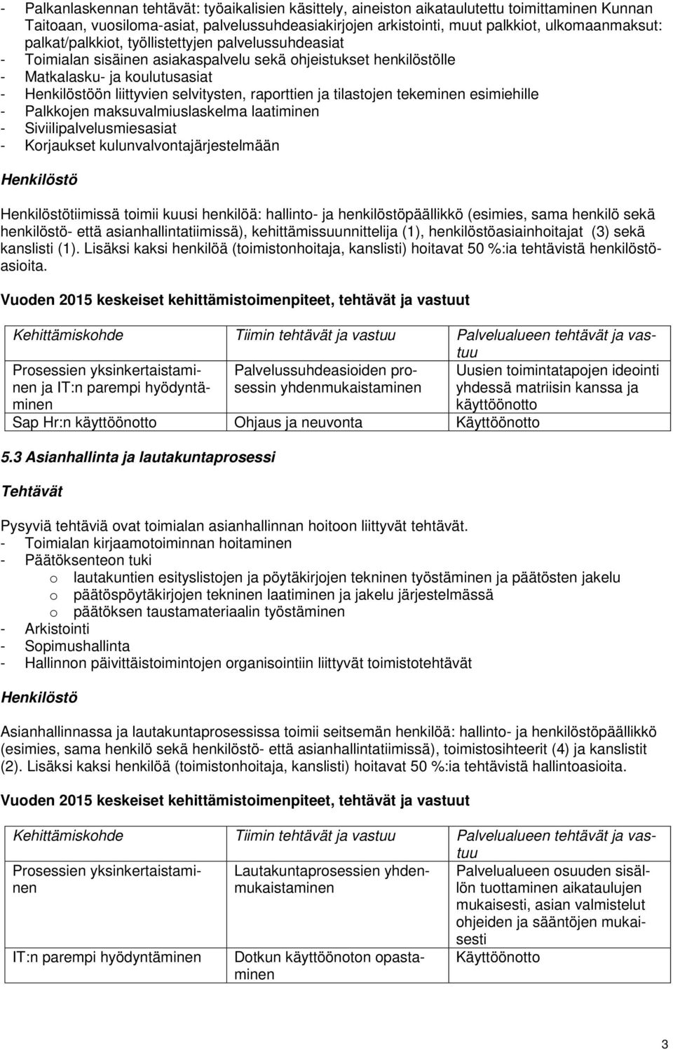 tilastojen tekeminen esimiehille - Palkkojen maksuvalmiuslaskelma laatiminen - Siviilipalvelusmiesasiat - Korjaukset kulunvalvontajärjestelmään tiimissä toimii kuusi henkilöä: hallinto- ja