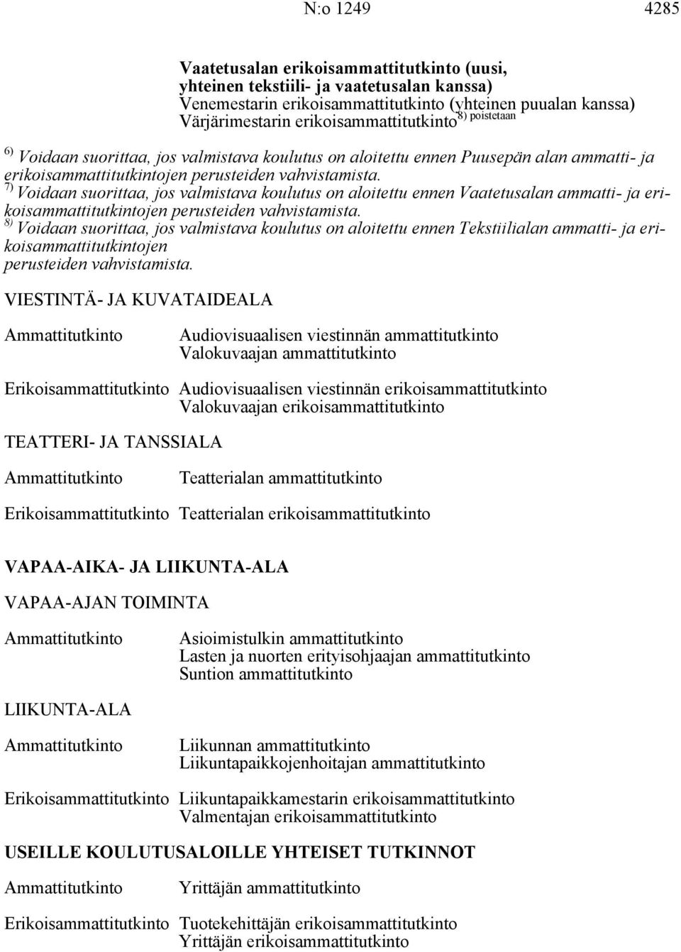 ennen Vaatetusalan ammatti- ja erikoisammattitutkintojen 8) Voidaan suorittaa, jos valmistava koulutus on aloitettu ennen Tekstiilialan ammatti- ja erikoisammattitutkintojen VIESTINTÄ- JA