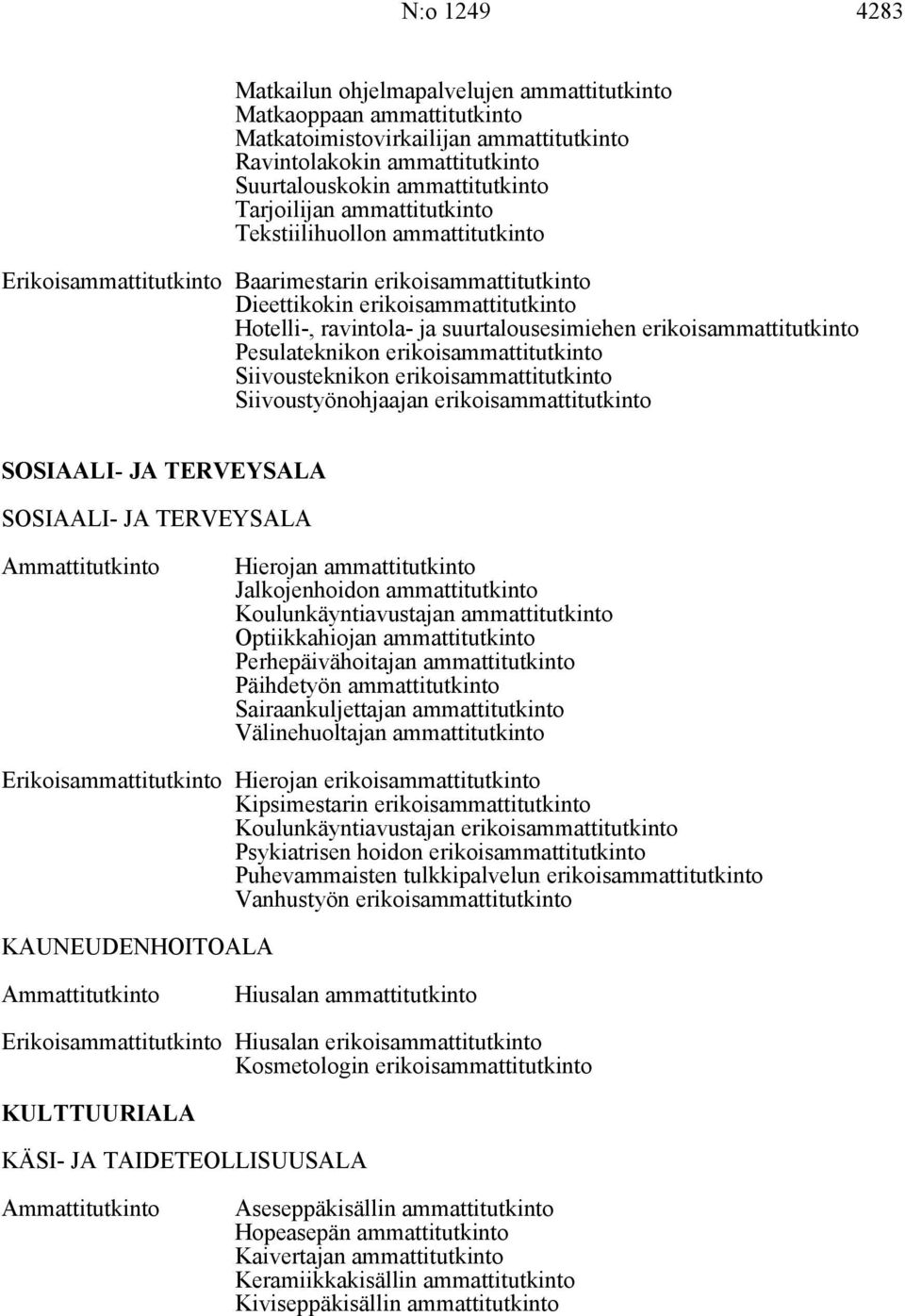 suurtalousesimiehen erikoisammattitutkinto Pesulateknikon erikoisammattitutkinto Siivousteknikon erikoisammattitutkinto Siivoustyönohjaajan erikoisammattitutkinto SOSIAALI- JA TERVEYSALA SOSIAALI- JA