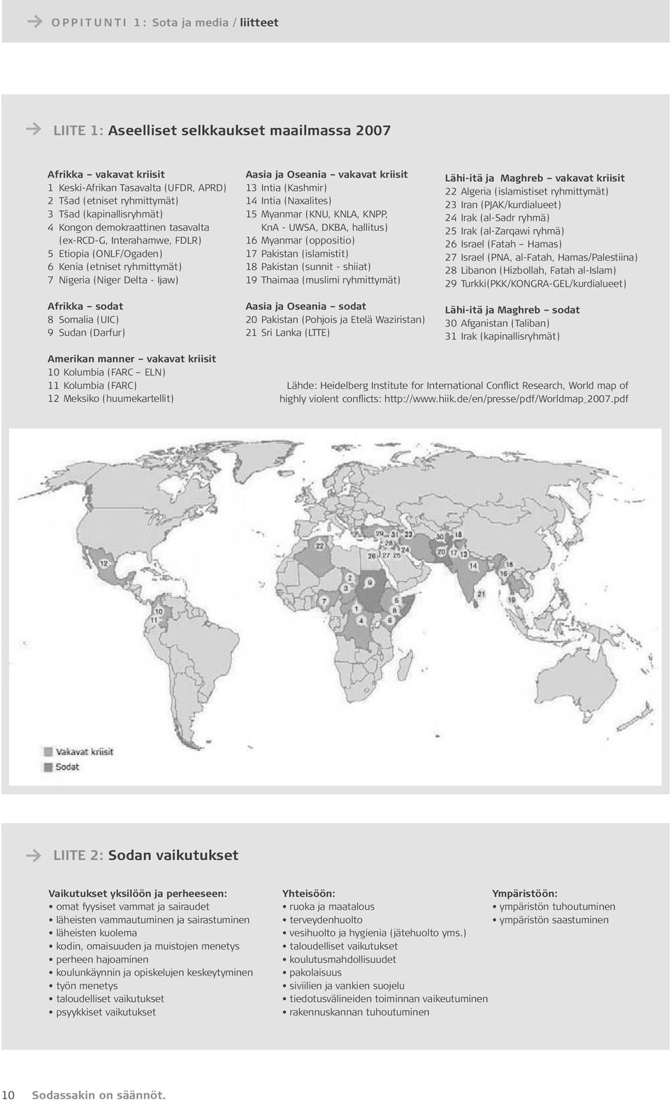 Sudan (Darfur) Aasia ja Oseania vakavat kriisit 13 Intia (Kashmir) 14 Intia (Naxalites) 15 Myanmar (KNU, KNLA, KNPP, KnA - UWSA, DKBA, hallitus) 16 Myanmar (oppositio) 17 Pakistan (islamistit) 18