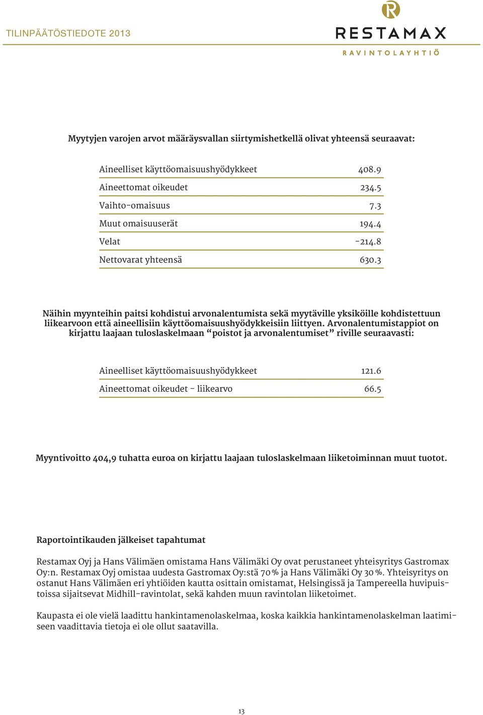 3 Näihin myynteihin paitsi kohdistui arvonalentumista sekä myytäville yksiköille kohdistettuun liikearvoon että aineellisiin käyttöomaisuushyödykkeisiin liittyen.