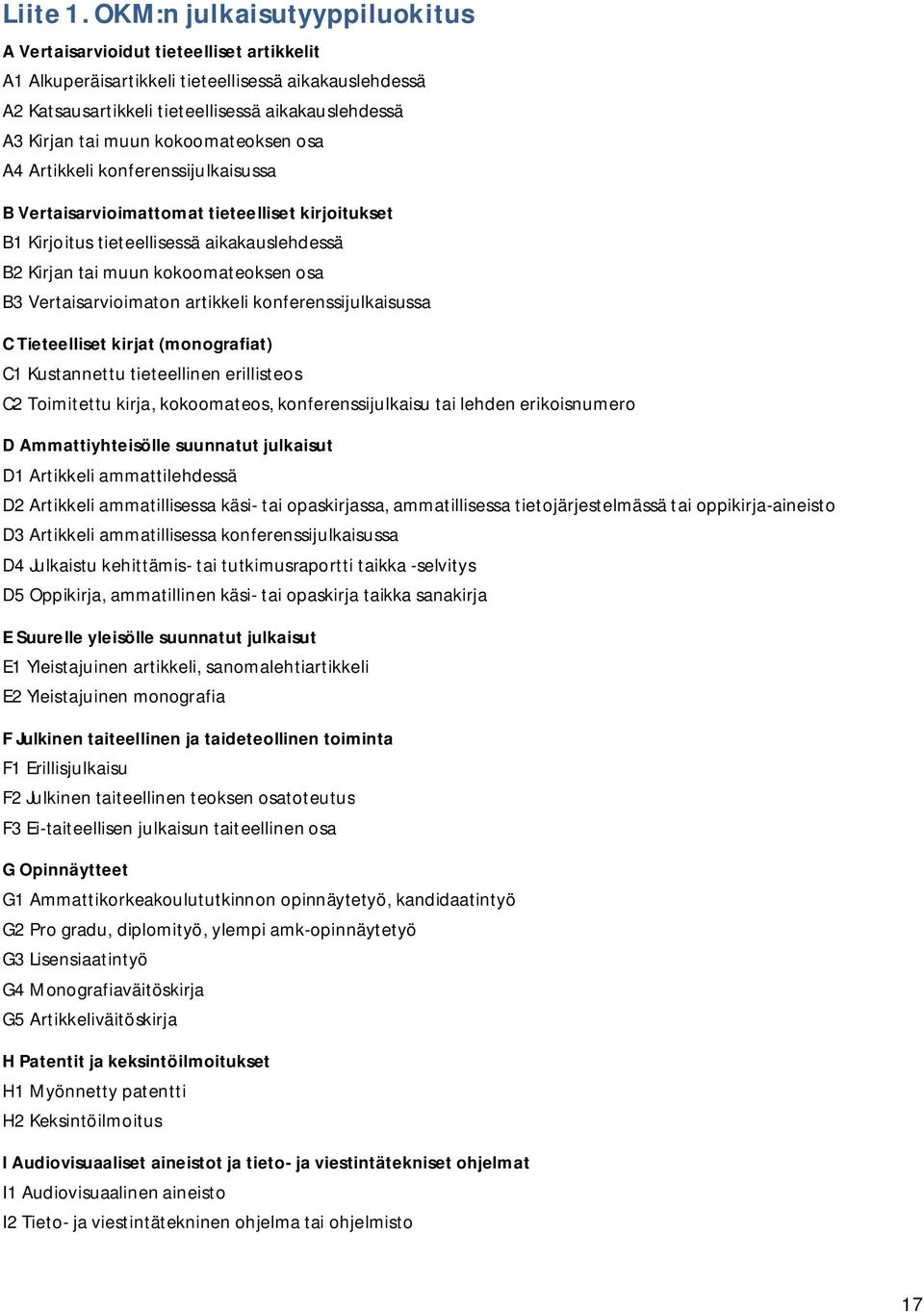 kokoomateoksen osa A4 Artikkeli konferenssijulkaisussa B Vertaisarvioimattomat tieteelliset kirjoitukset B1 Kirjoitus tieteellisessä aikakauslehdessä B2 Kirjan tai muun kokoomateoksen osa B3