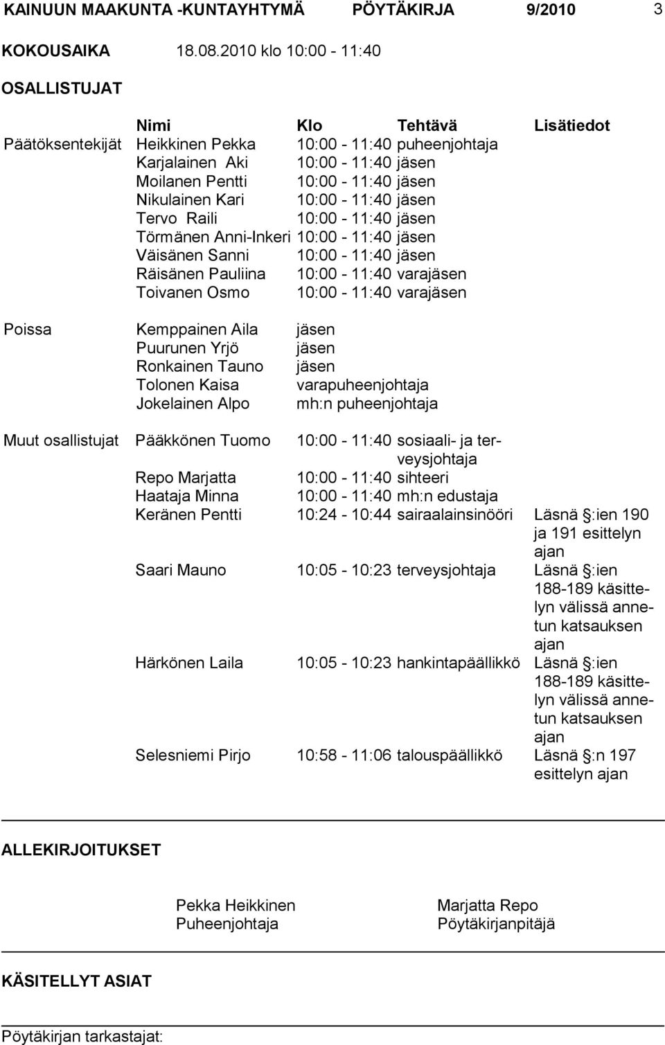 Kari 10:00-11:40 jäsen Tervo Raili 10:00-11:40 jäsen Törmänen Anni-Inkeri 10:00-11:40 jäsen Väisänen Sanni 10:00-11:40 jäsen Räisänen Pauliina 10:00-11:40 varajäsen Toivanen Osmo 10:00-11:40