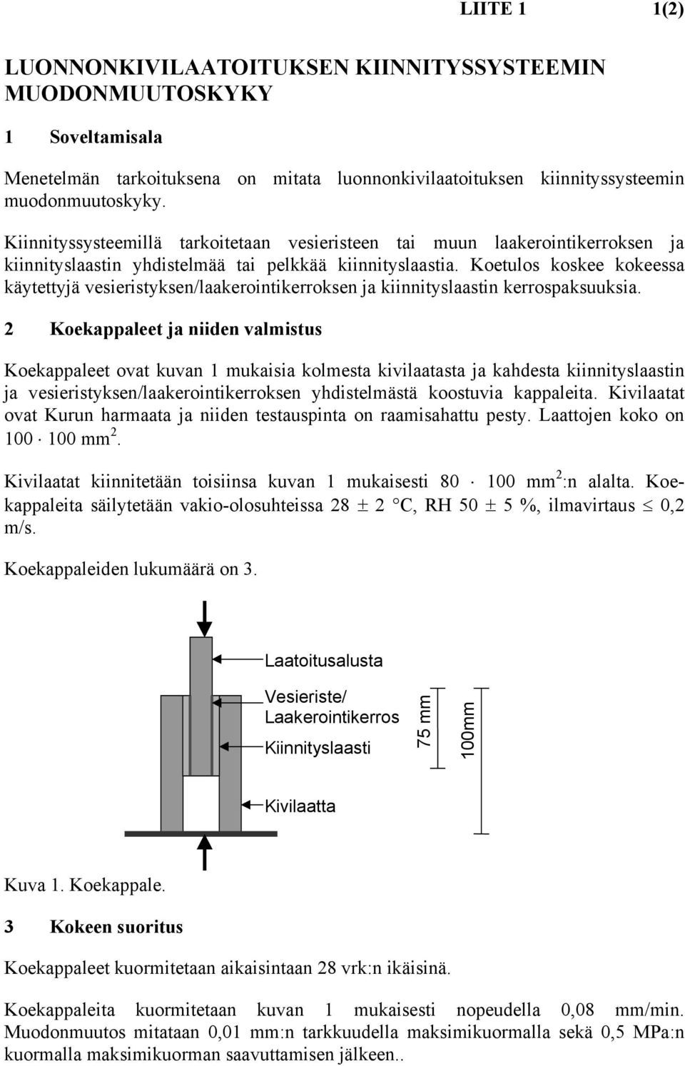 Koetulos koskee kokeessa käytettyjä vesieristyksen/laakerointikerroksen ja kiinnityslaastin kerrospaksuuksia.