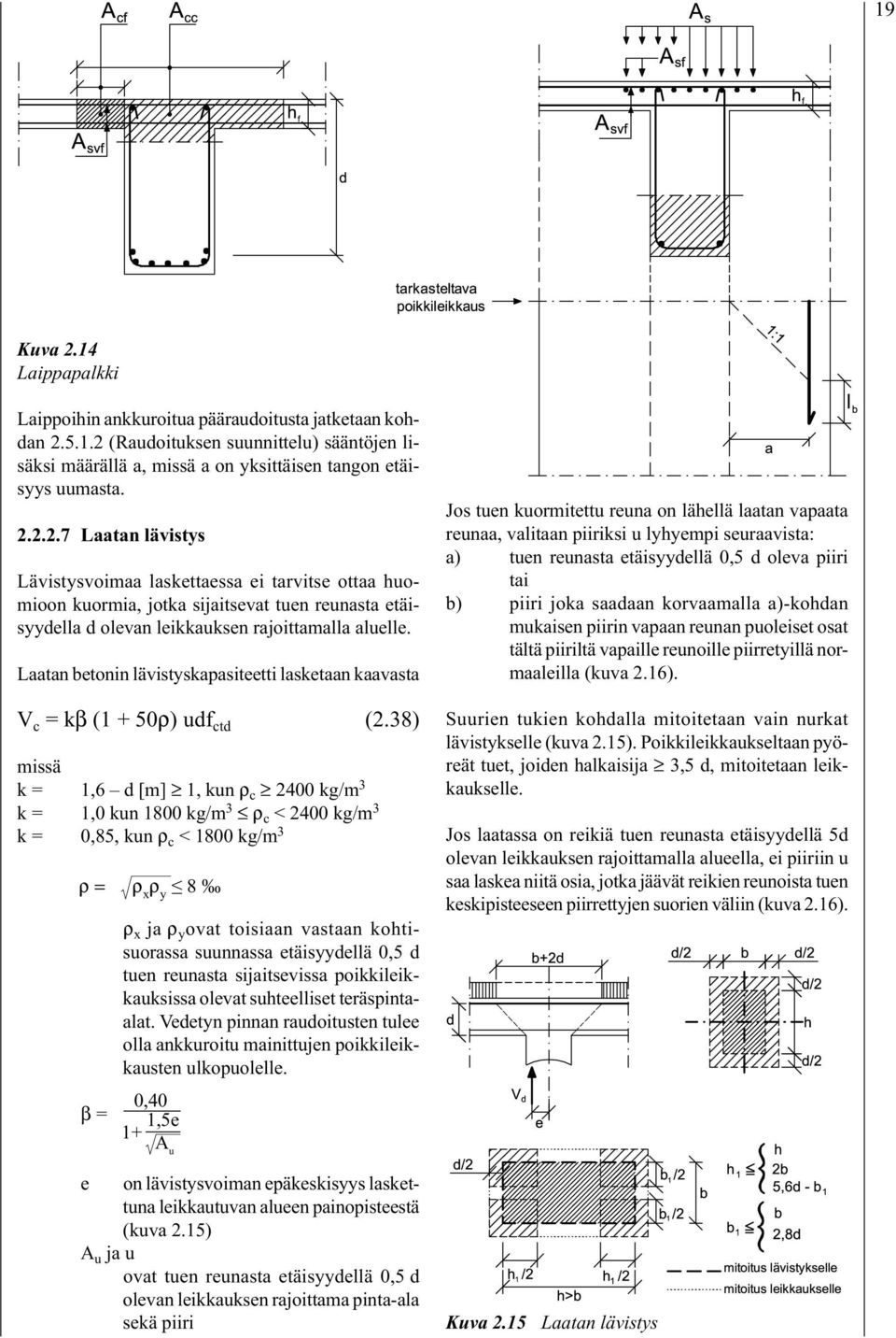 38) k = 1,6 d [m] 1, kun ρ c 2400 kg/m 3 k = 1,0 kun 1800 kg/m 3 ρ c < 2400 kg/m 3 k = 0,85, kun ρ c < 1800 kg/m 3 ρ = ρ x ρ y 8 β = ρ x ja ρ y ovat toisiaan vastaan kohtisuorassa suunnassa