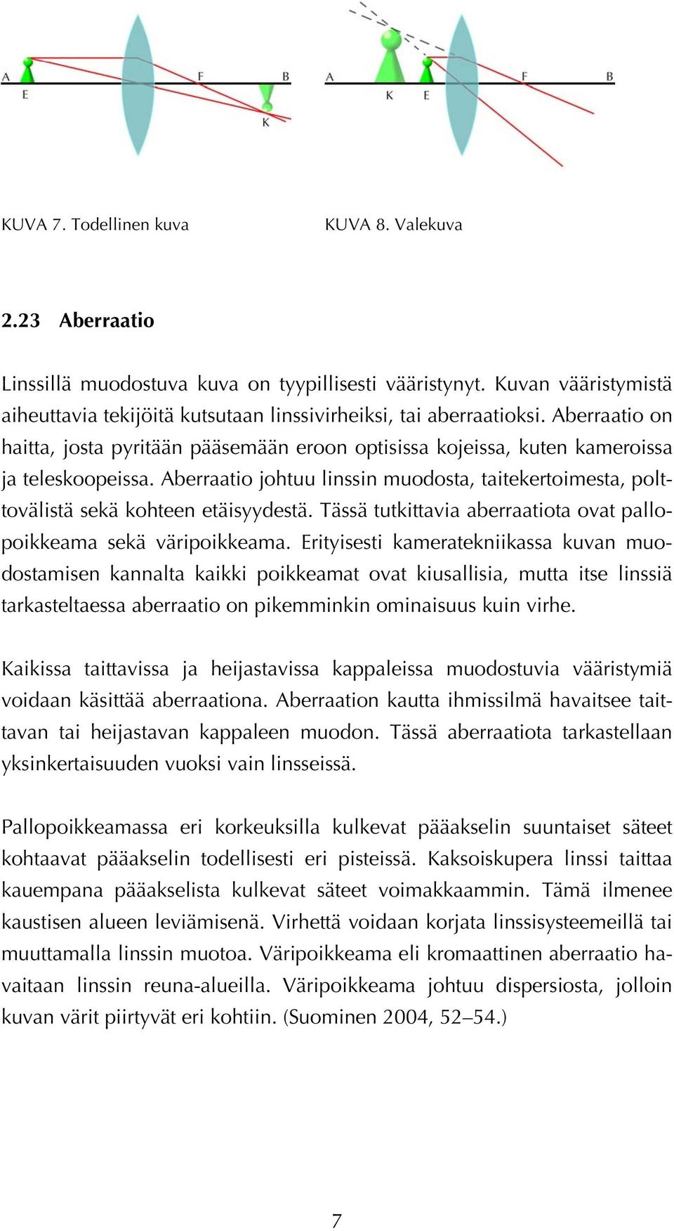 Aberraatio johtuu linssin muodosta, taitekertoimesta, polttovälistä sekä kohteen etäisyydestä. Tässä tutkittavia aberraatiota ovat pallopoikkeama sekä väripoikkeama.