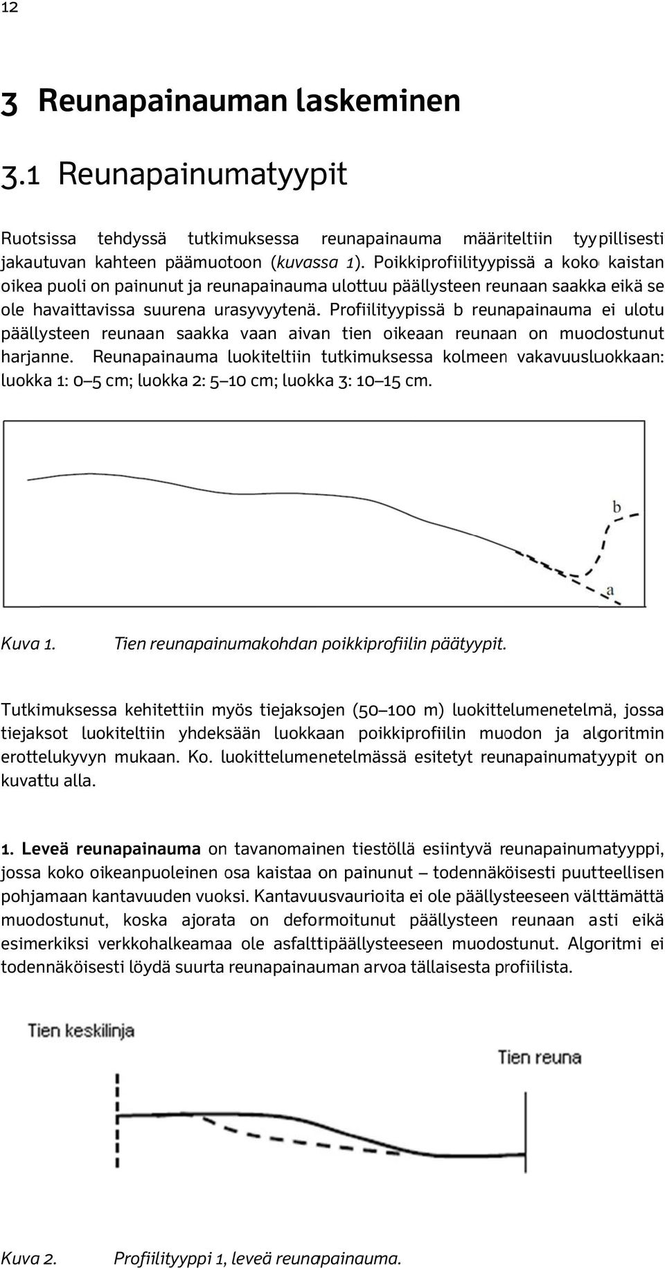 . Profiilityypissä b reunapainauma ei ulotu päällysteen reunaan saakkaa vaan aivan tien oikeaan reunaan on muodostunut harjanne.