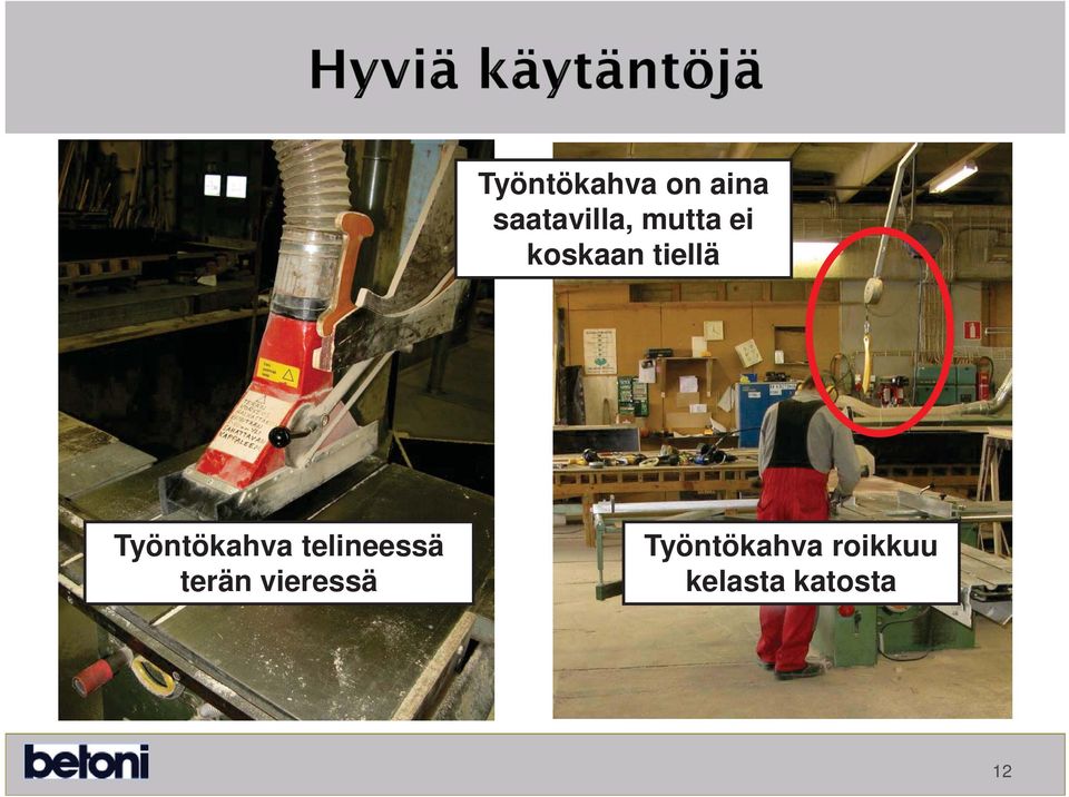 Työntökahva telineessä terän