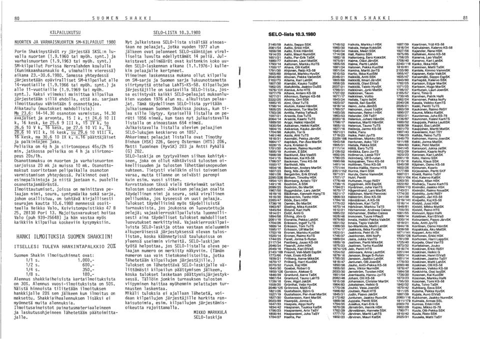 Samassa yhteydessä järjestetään epäviralliset SM-kilpailut alle 14-vuotiaille (1.9.1966 tai myöh. synt.) ja alle l1-vuotiaille (1.9.1969 tai myöh. synt.). Kaksi viimeksi mainittua kilpailua järjestetään sillä ehdolla, että ao.