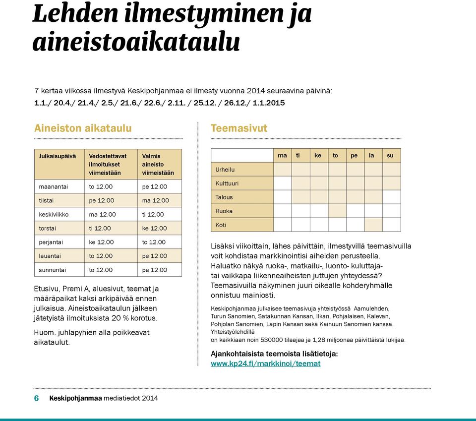 00 pe 12.00 tiistai pe 12.00 ma 12.00 keskiviikko ma 12.00 ti 12.00 torstai ti 12.00 ke 12.00 Urheilu Kulttuuri Talous Ruoka Koti ma ti ke to pe la su perjantai ke 12.00 to 12.00 lauantai to 12.