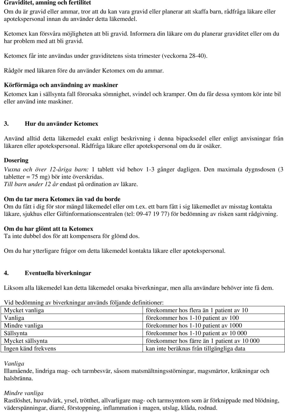 Ketomex får inte användas under graviditetens sista trimester (veckorna 28-40). Rådgör med läkaren före du använder Ketomex om du ammar.