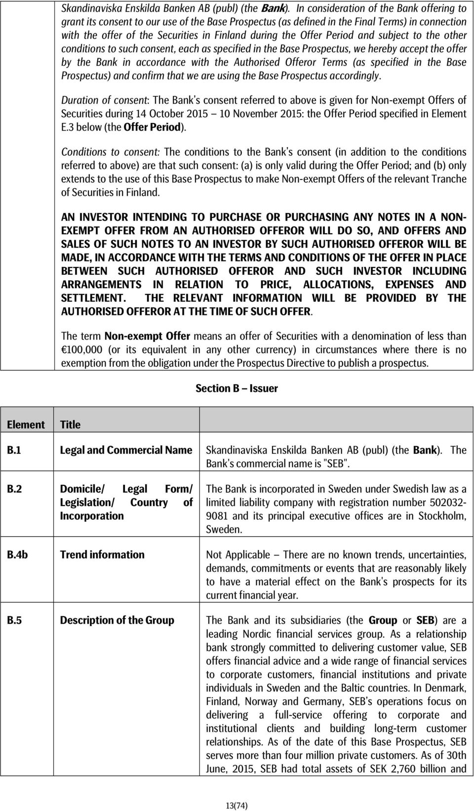 Period and subject to the other conditions to such consent, each as specified in the Base Prospectus, we hereby accept the offer by the Bank in accordance with the Authorised Offeror Terms (as