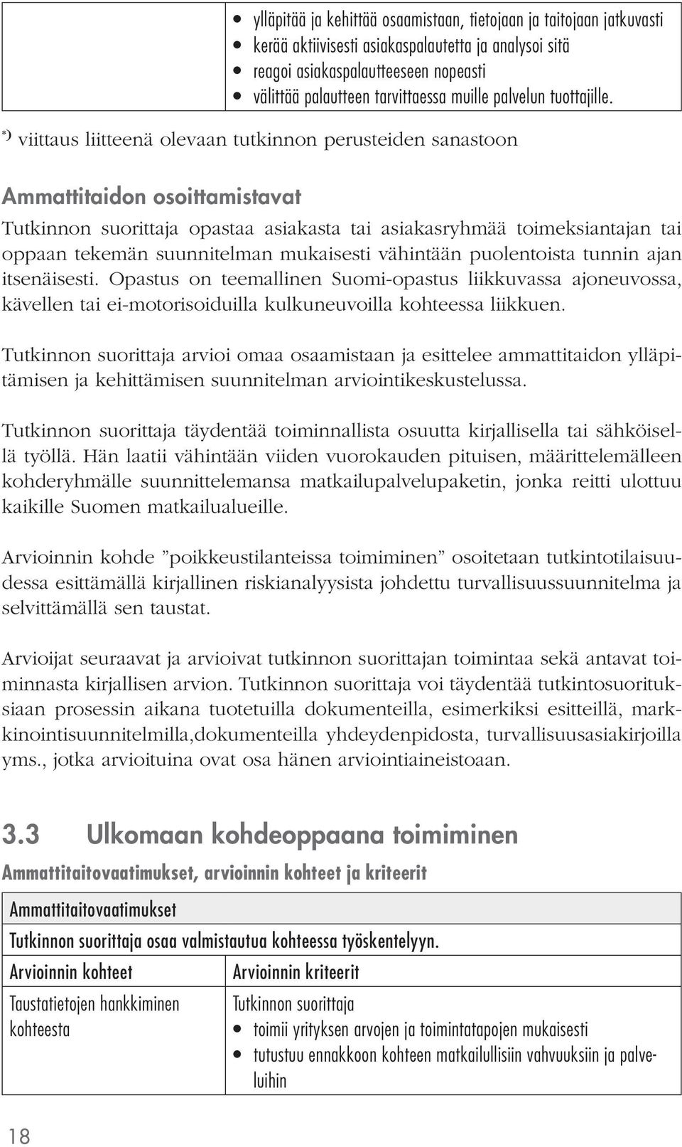 *) viittaus liitteenä olevaan tutkinnon perusteiden sanastoon Ammattitaidon osoittamistavat opastaa asiakasta tai asiakasryhmää toimeksiantajan tai oppaan tekemän suunnitelman mukaisesti vähintään