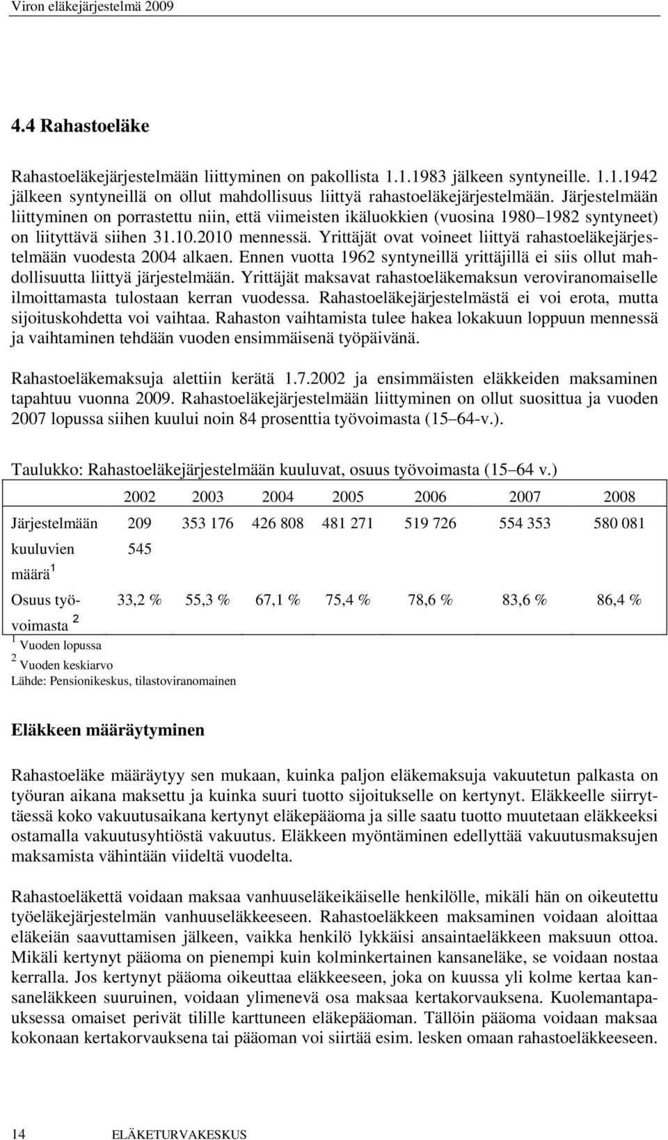 Yrittäjät ovat voineet liittyä rahastoeläkejärjestelmään vuodesta 2004 alkaen. Ennen vuotta 1962 syntyneillä yrittäjillä ei siis ollut mahdollisuutta liittyä järjestelmään.