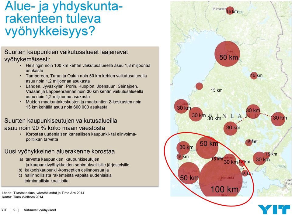 vaikutusalueella asuu noin 1,2 miljoonaa asukasta Lahden, Jyväskylän, Porin, Kuopion, Joensuun, Seinäjoen, Vaasan ja Lappeenrannan noin 30 km kehän vaikutusalueella asuu noin 1,2 miljoonaa asukasta